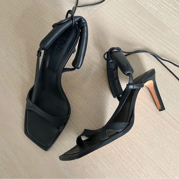 Tibi black leather square toe strappy sandal heels - Picture 6 of 11